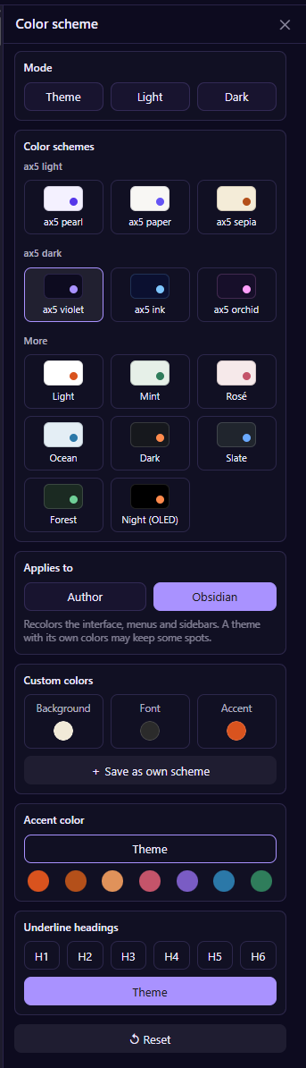 color scheme panel